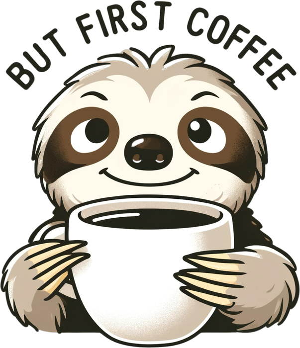 Motivtransfer 5587 Faultier But first Coffee