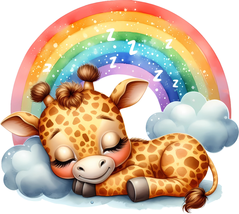 Motivtransfer 5655 Giraffe schläft vorm Regenbogen