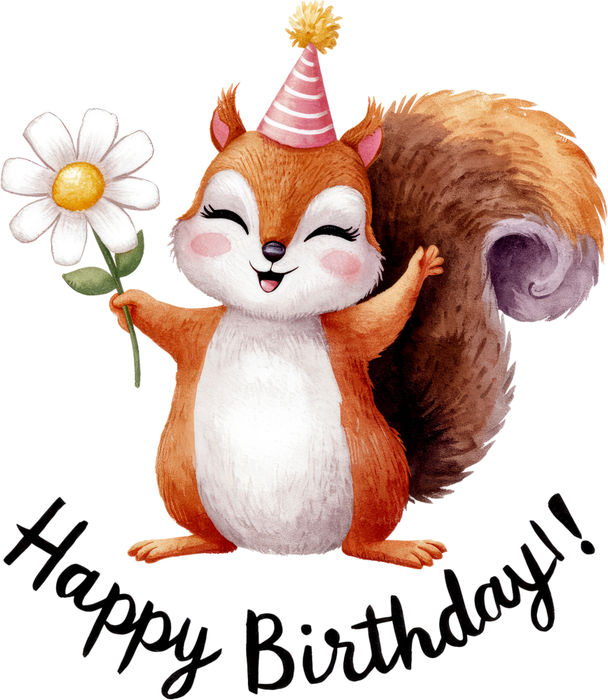Motivtransfer 5694 Happy Birthday Eichhörnchen