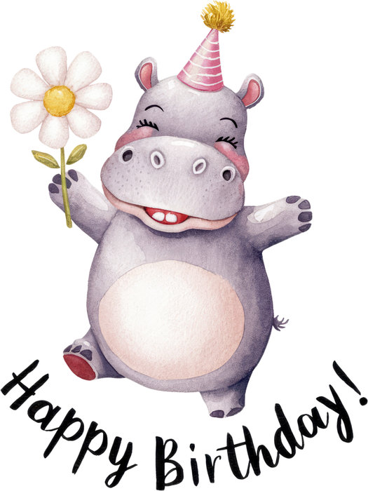 Motivtransfer 5695 Happy Birthday Nilpferd