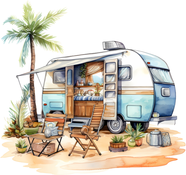 Motivtransfer 5739 Wohnwagen am Strand