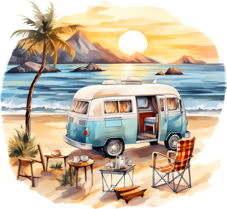 Motivtransfer 5740 Campingvan am Strand