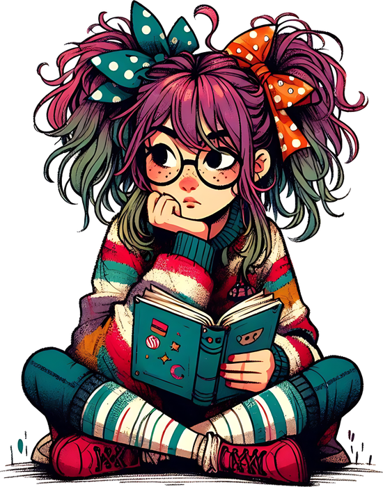 Motivtransfer 5805 Quirliges Mädchen liest ein Buch