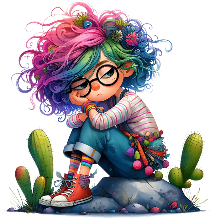 Motivtransfer 5813 Quirliges Mädchen auf einem Stein sitzend