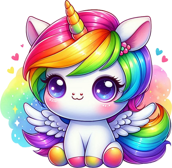 Motivtransfer 5855 Einhorn sitzt mit Herzen