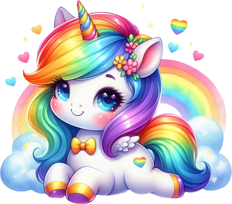 Motivtransfer 5862 Einhorn liegt vor einem Regenbogen
