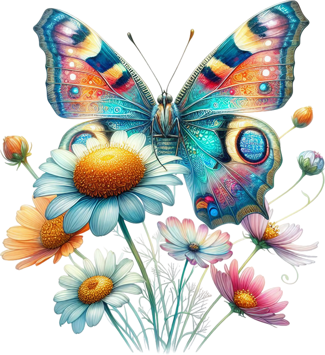 Motivtransfer 5935 Schmetterling mit Kamillenblüte