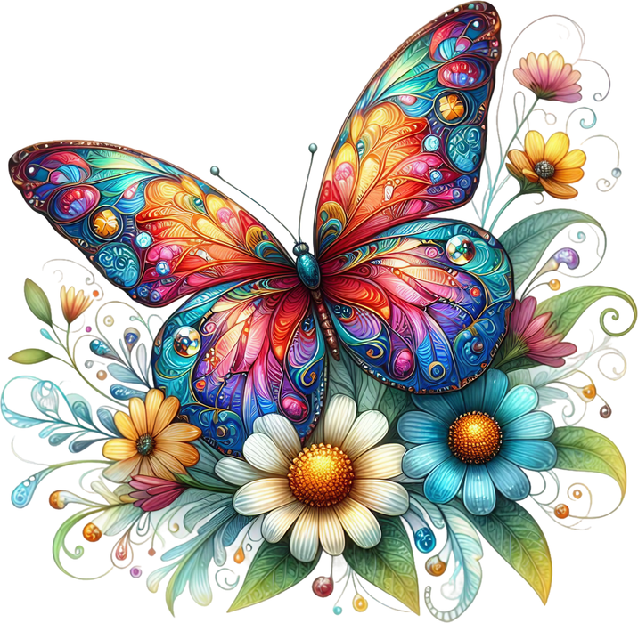 Motivtransfer 5938 Schmetterling mit bunten Blumen