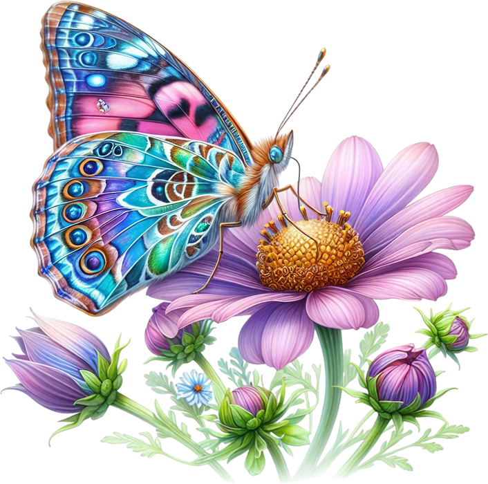 Motivtransfer 5944 Schmetterling mit fliederfarbener Blüte