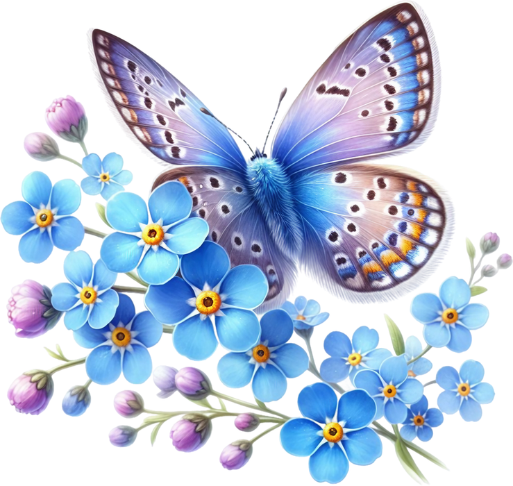 Motivtransfer 5949 Schmetterling mit blauen blüten