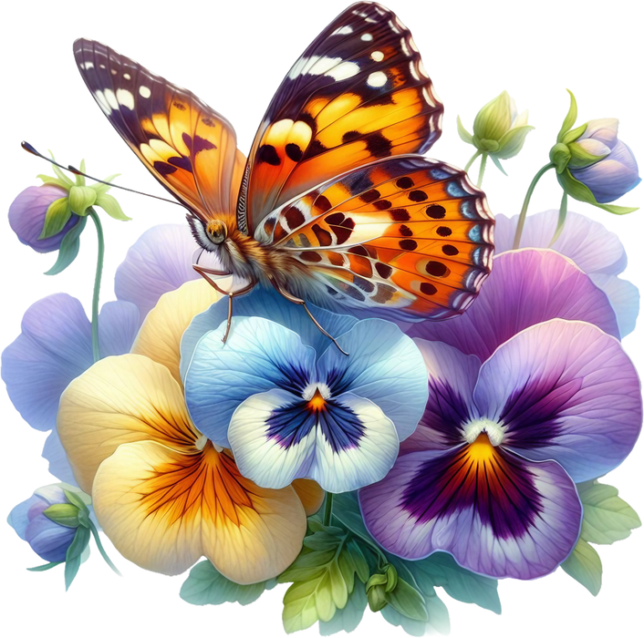 Motivtransfer 5975 Schmetterling mit bunten Blumen