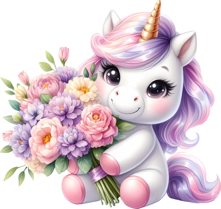 Motivtransfer 6009 Einhorn mit Blumenstrauß