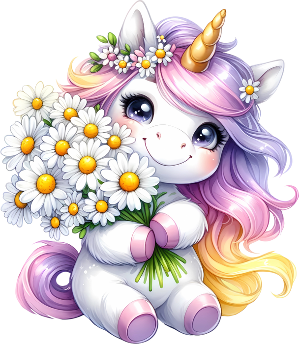 Motivtransfer 6016 Einhorn mit Blumenstrauß