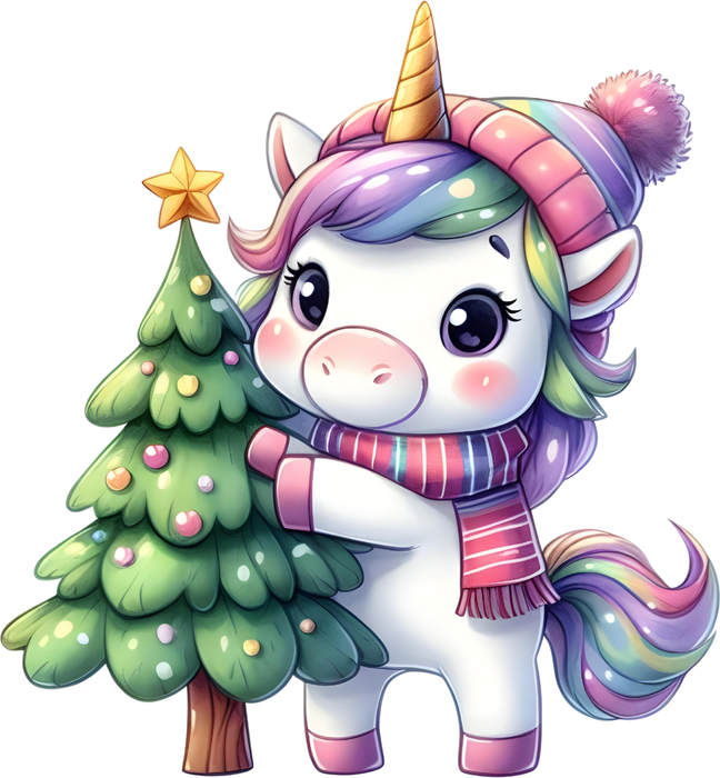 Motivtransfer 6023 Einhorn mit Weihnachtsbaum
