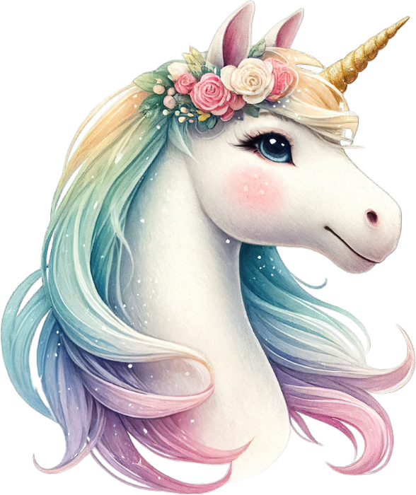 Motivtransfer 6029 Einhorn groß mit Blumen im Haar