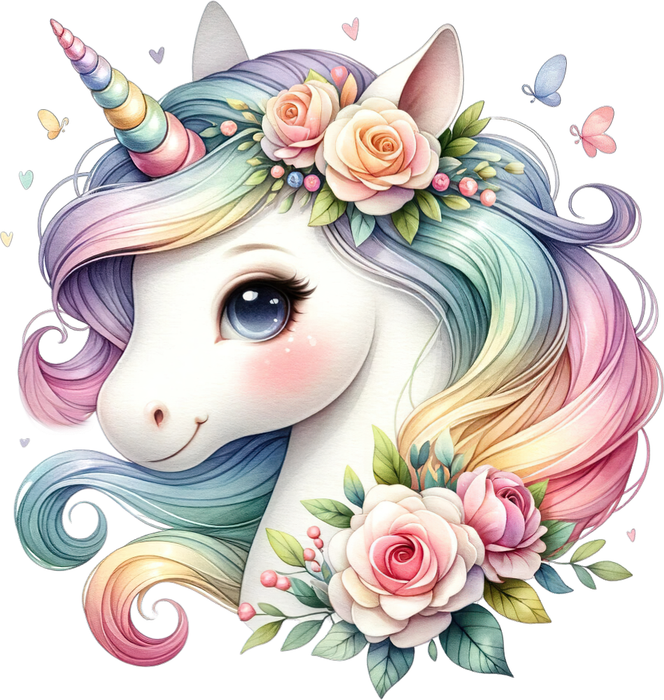 Motivtransfer 6032 Einhorngesicht mit Blumen