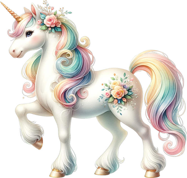 Motivtransfer 6036 Einhorn mit Blumentattoo