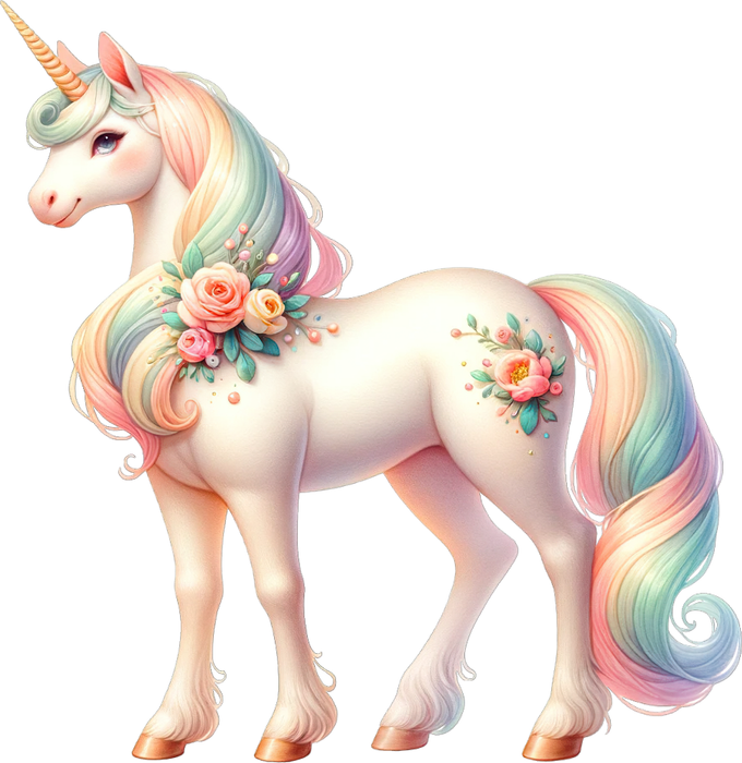 Motivtransfer 6040 Einhorn mit Blumen im Stand