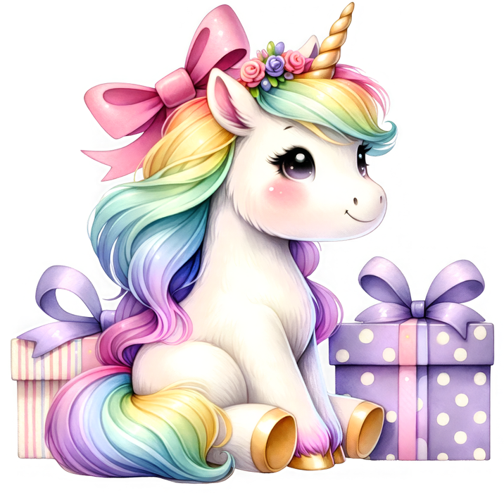 Motivtransfer 6048 Einhorn mit Geschenk