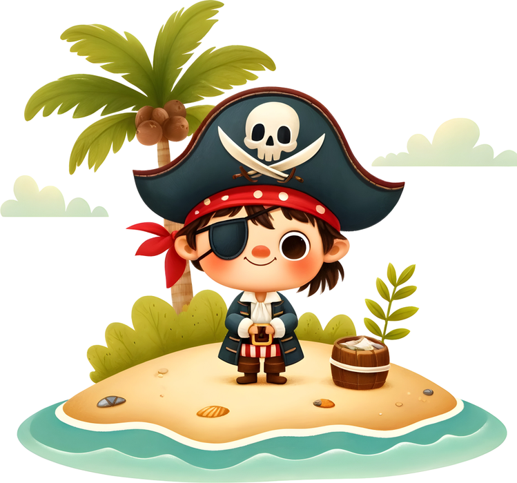 Motivtransfer 6172 Kleiner Pirat mit Augenklappe auf der Insel