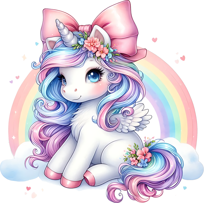 Motivtransfer 6293 Einhorn vor Regenbogen mit Schleife