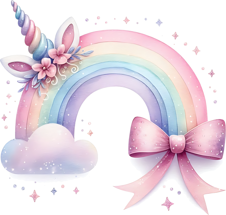 Motivtransfer 6316 Regenbogen mit Einhorn und Schleife