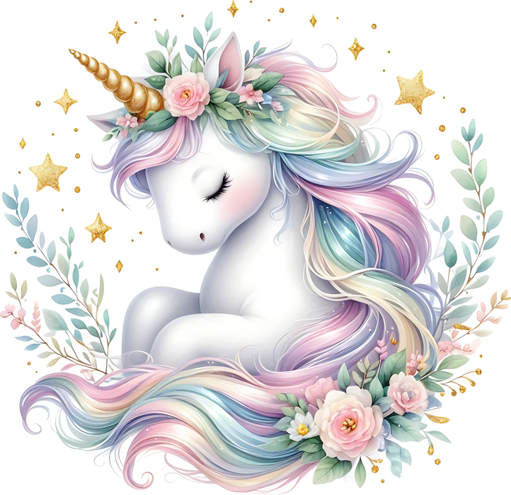Motivtransfer 6318 Einhorn im Blumenkranz