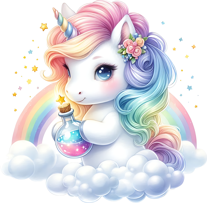 Motivtransfer 6321 Einhorn mit Trank auf Wolke