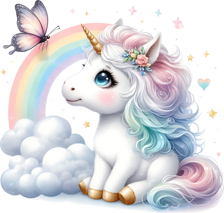 Motivtransfer 6323 Einhorn mit Regenbogen und Schmetterling