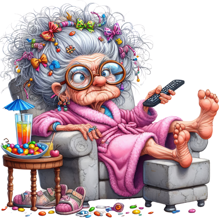 Motivtransfer 6352 Lustige Seniorin chillt