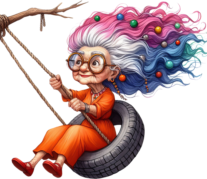 Motivtransfer 6358 Lustige Seniorin schaukelt