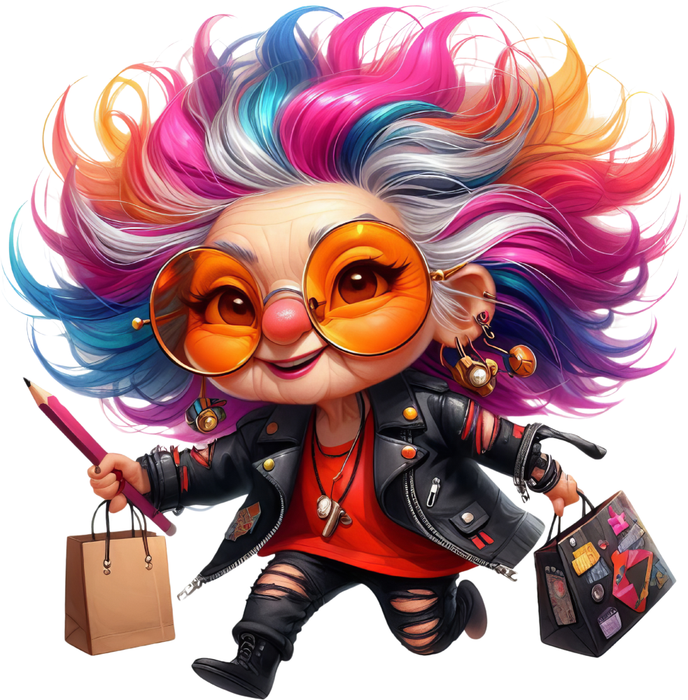 Motivtransfer 6359 Lustige Seniorin als Rocker