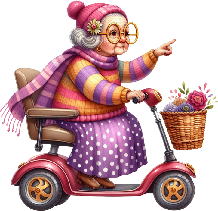 Motivtransfer 6362 Lustige Seniorin mit Elektromobil