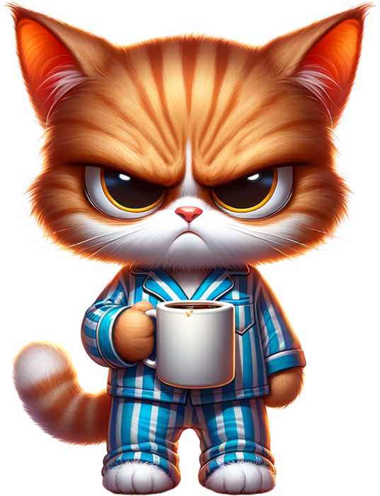 Motivtransfer 6367 Grummelige Katze mit Kaffee