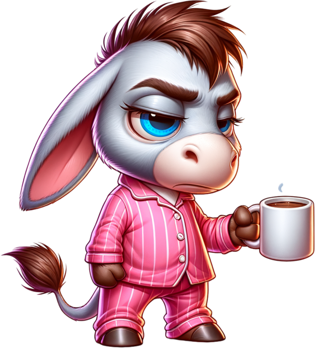 Motivtransfer 6369 Grummeliger Esel mit Kaffee