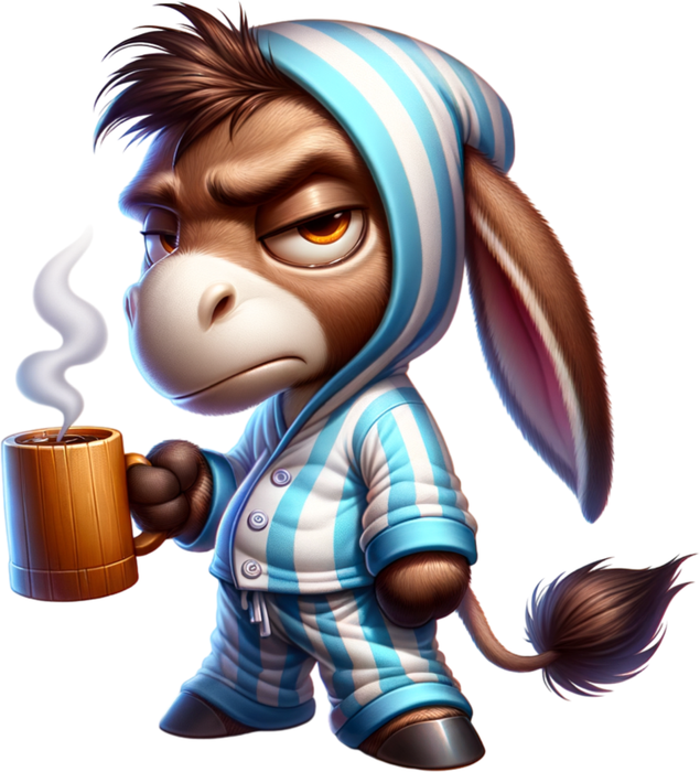 Motivtransfer 6370 Grummeliger Esel mit Kaffee