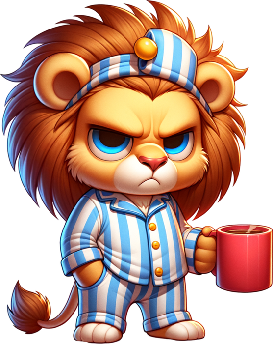 Motivtransfer 6371 Grummeliger Löwe mit Kaffee