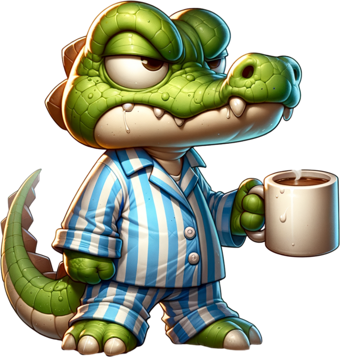 Motivtransfer 6374 Grummeliges Krokodil mit Kaffee