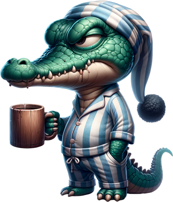 Motivtransfer 6375 Grummeliges Krokodil mit Kaffee