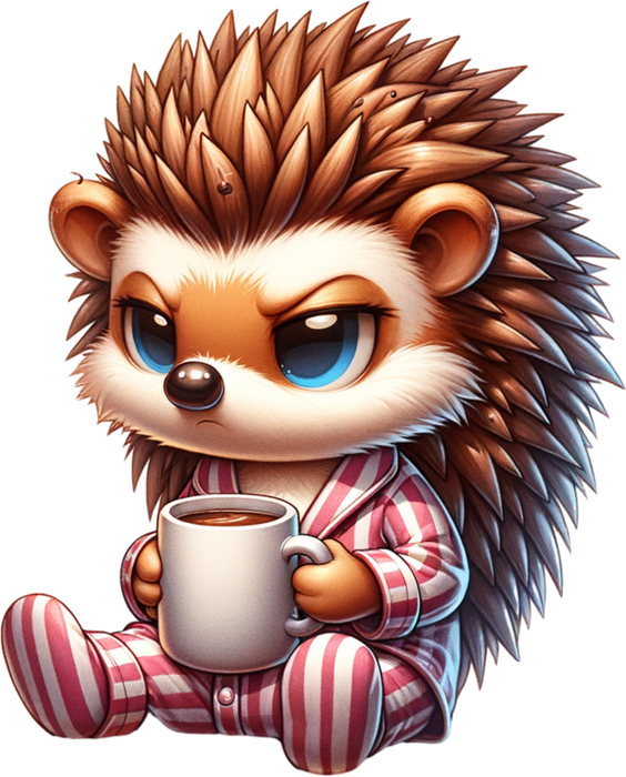 Motivtransfer 6378 Grummeliger Igel mit Kaffee