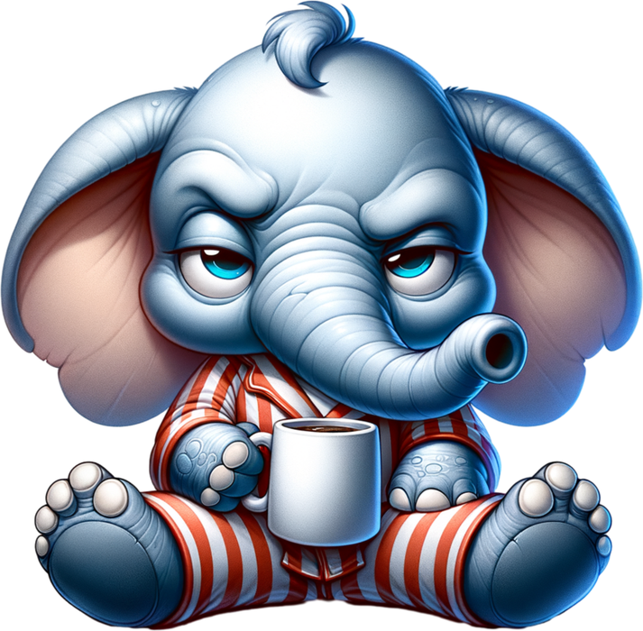 Motivtransfer 6383 Grummeliger Elefant mit Kaffee