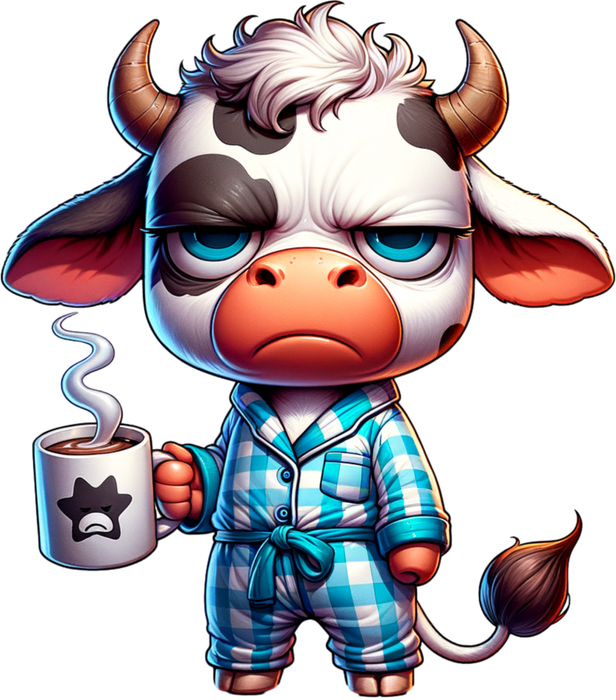 Motivtransfer 6384 Grummelige Kuh mit Kaffee