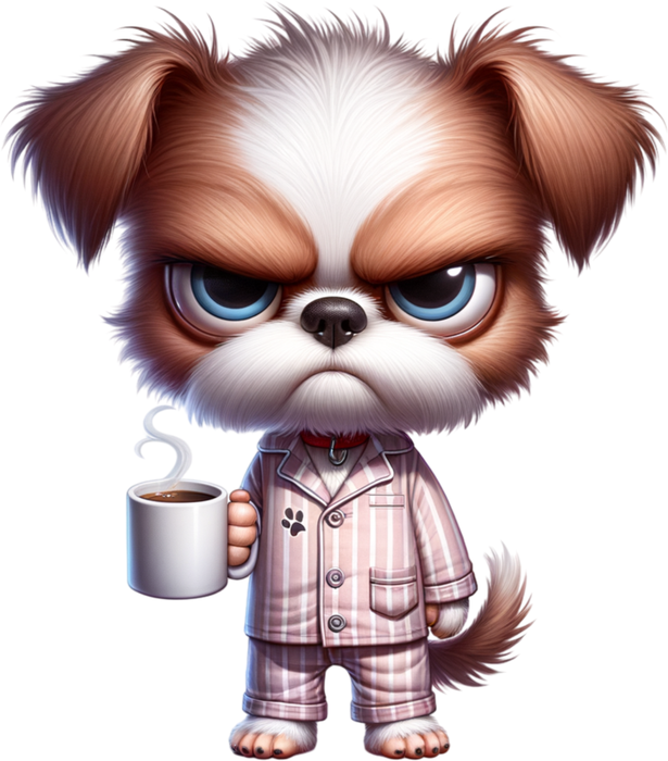 Motivtransfer 6388 Grummeliger Hund mit Kaffee