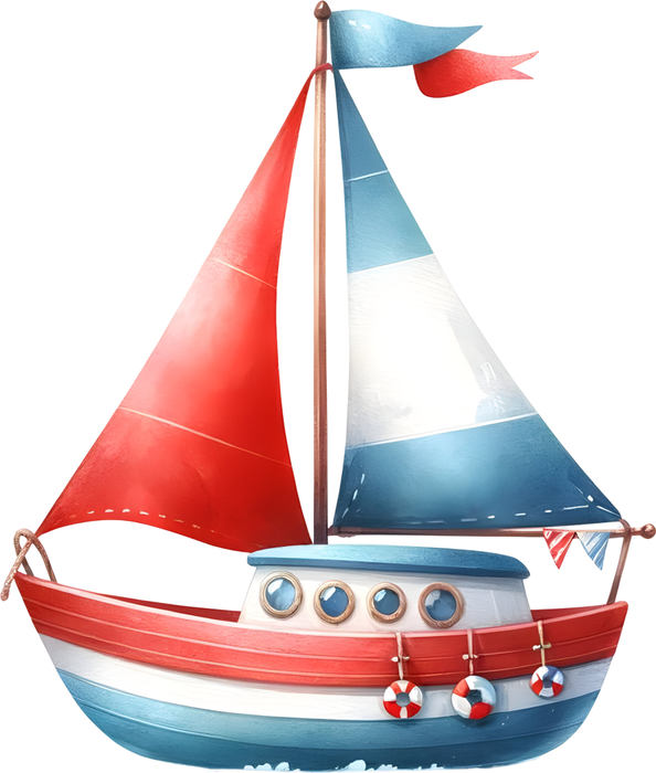 Motivtransfer 6408 Kleines Boot mit zweifarbigem Segel und Boot