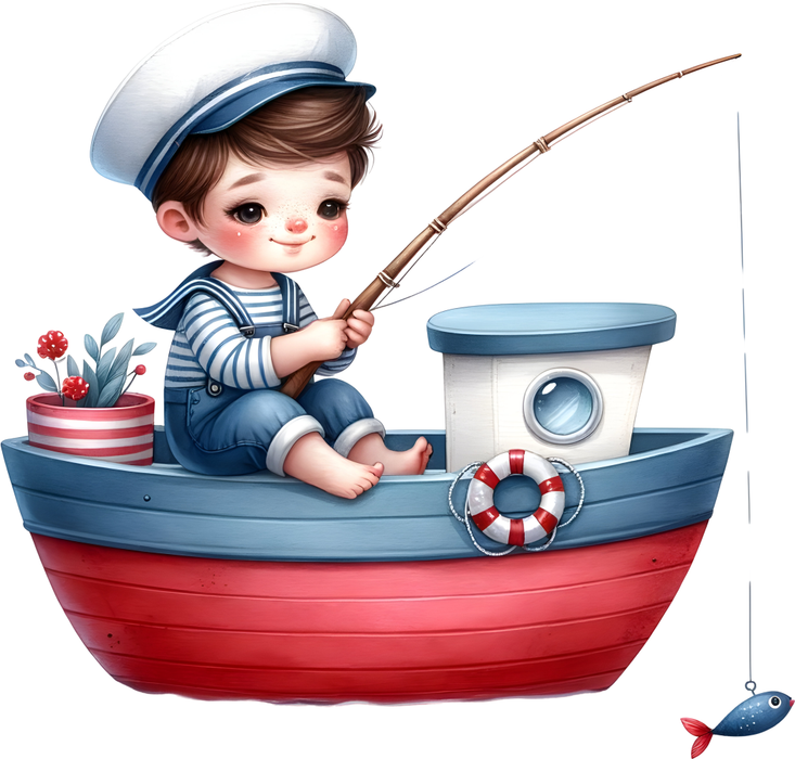 Motivtransfer 6423 Kleiner Matrose angelt vom Boot