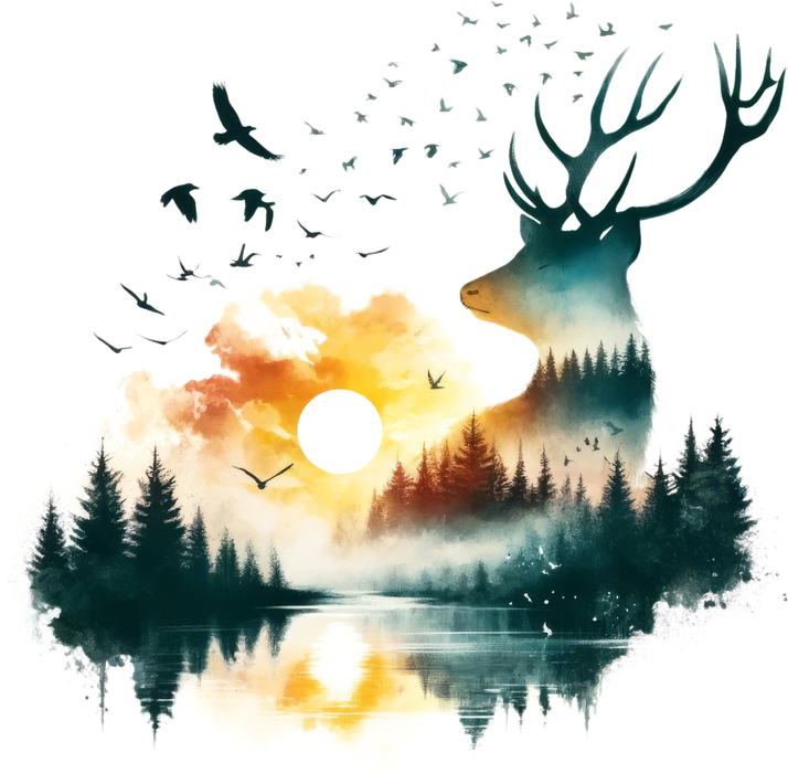 Motivtransfer 6563 Silhouette Hirsch mit Wald