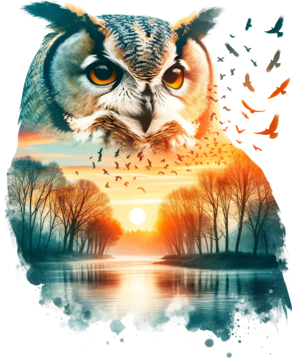 Motivtransfer 6566 Silhouette Eule mit See