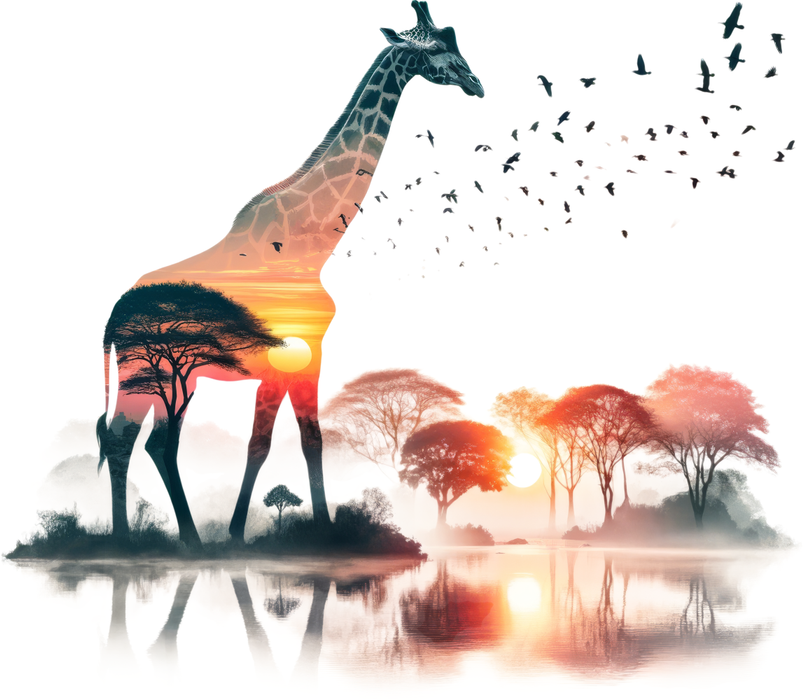 Motivtransfer 6567 Silhouette Giraffe mit Sawanne