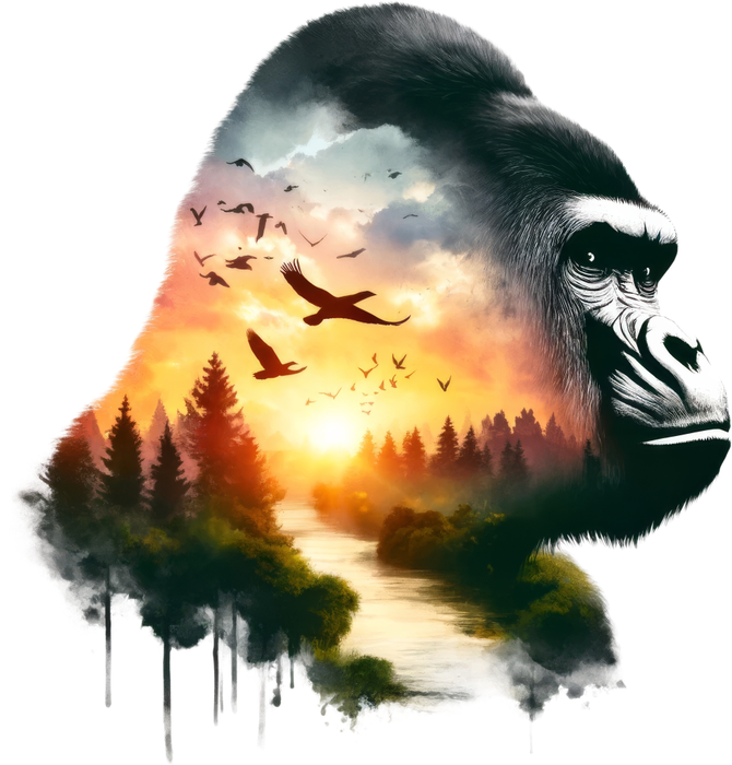 Motivtransfer 6570 Silhouette Gorilla mit Abendsonne