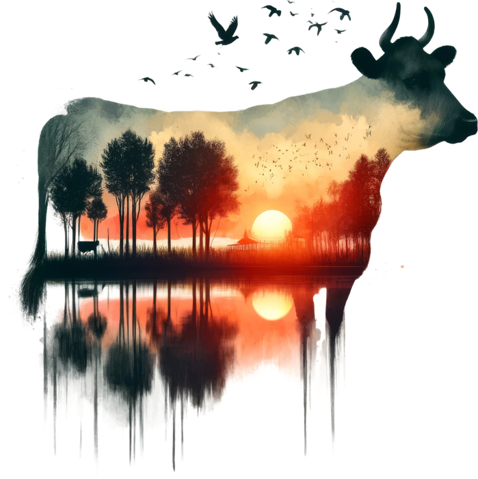 Motivtransfer 6572 Silhouette Kuh mit See